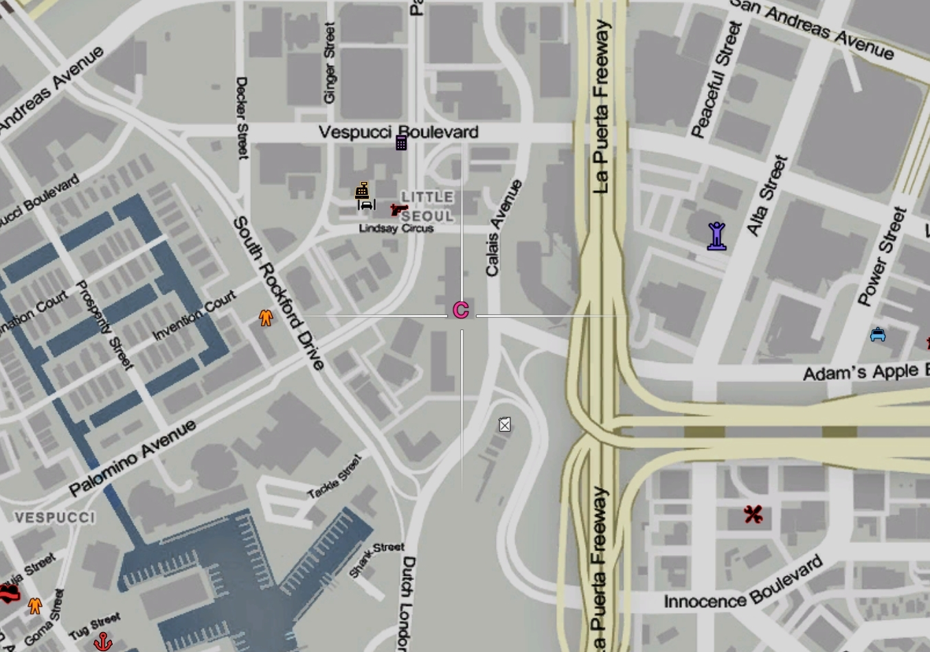 Overview map of UwU Café area near Little Seoul